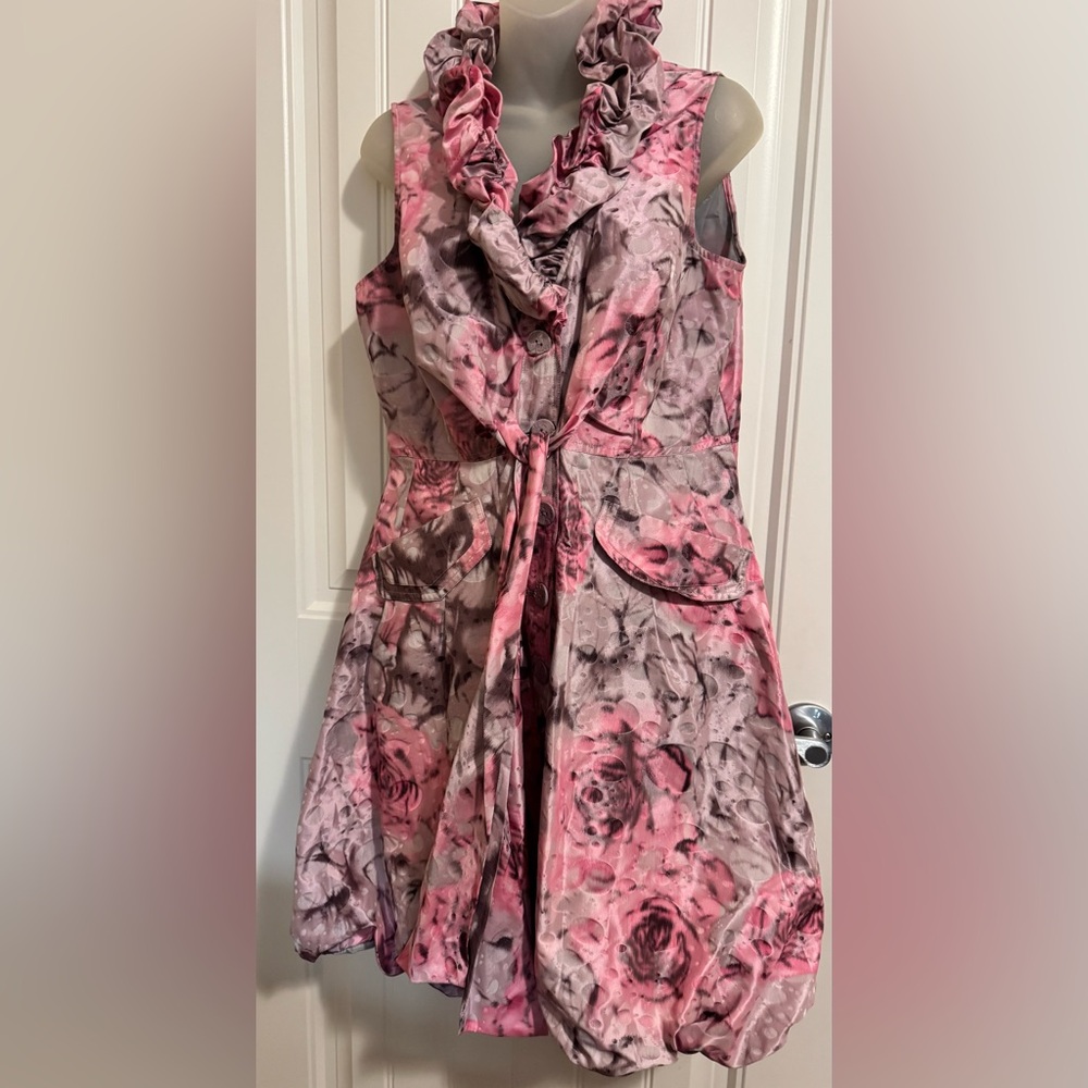 Size L Samuel Dong Pink Floral Ruffle Dress new without tag - Picture 7 of 14
